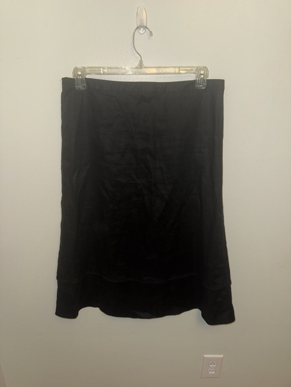 Kim Rogers Petite Large PL Black 100% Linen Midi Skirt Scalloped Trim Hem Lined